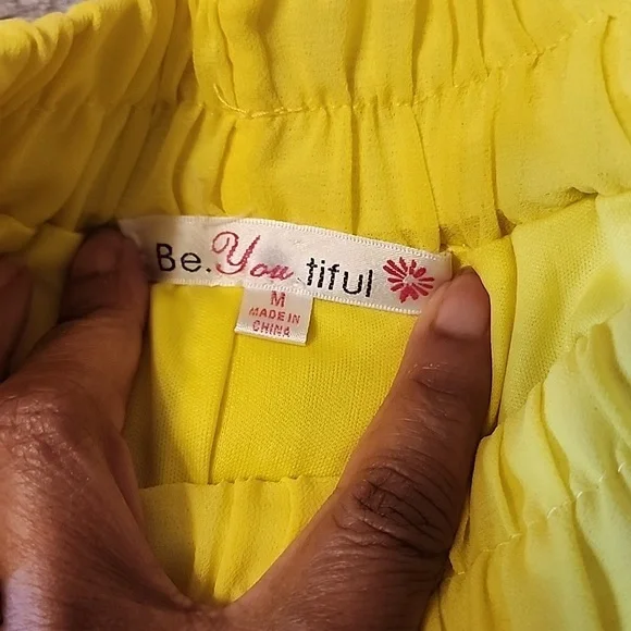 Beyoutiful Womens Bright Yellow Pleated Wide Leg Gathered Cuff At Ankle Pants - Picture 6 of 7